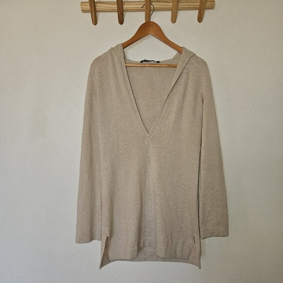 BCBGMAXAZRIA 100% Cashmere Hoodie Sweater XS Beige Tan Pullover Long Sleeve Soft - Picture 12 of 16